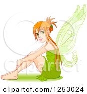 Poster, Art Print Of Female Red Haired Fairy Hugging Her Knees