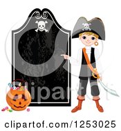 Poster, Art Print Of Blond Pirate Boy Pointing To A Halloween Sign