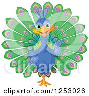 Clipart Of A Cute Peacock Bird Presenting Royalty Free Vector Illustration