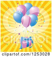 Poster, Art Print Of Birthday Gift Floating With Party Balloons Over Rays
