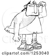 Clipart Of A Black And White Caveman Looking Over His Sunglasses Royalty Free Vector Illustration