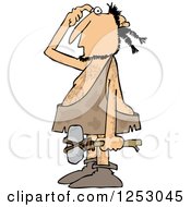 Clipart Of A Thinking Caveman Carrying A Hammer Royalty Free Vector Illustration