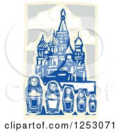 Poster, Art Print Of Woodcut Of Nesting Dolls And Kremlin In Moscow