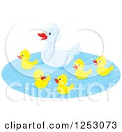 Clipart Of A White Mother Duck And Yellow Babies Swimming Royalty Free Vector Illustration by Alex Bannykh