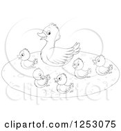Clipart Of A Black And White Mother Duck And Babies Swimming Royalty Free Vector Illustration by Alex Bannykh