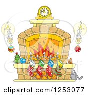 Poster, Art Print Of Christmas Fireplace With Candles And Stockings