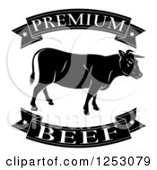 Clipart Of Black And White Premium Beef Food Banners And Cow Royalty Free Vector Illustration