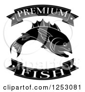 Clipart Of Black And White Premium Food Banners And Fish Royalty Free Vector Illustration