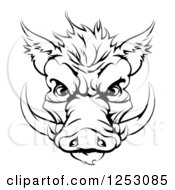 Poster, Art Print Of Black And White Aggressive Boar Mascot Face