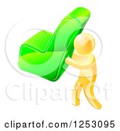 Clipart Of A 3d Gold Man Carrying A Check Mark Royalty Free Vector Illustration by AtStockIllustration