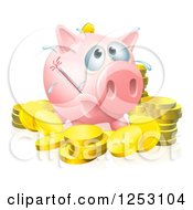 Poster, Art Print Of Sick Piggy Bank With A Fever And Bursting Thermometer And Gold Coins