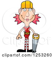 Poster, Art Print Of Happy Woman Christmas Elf Builder With Tools