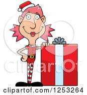 Happy Woman Christmas Elf With A Big Gift