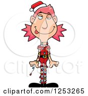 Clipart Of A Woman Christmas Elf Tangled In Lights Royalty Free Vector Illustration by Cory Thoman