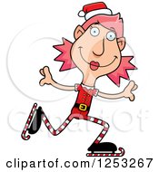 Clipart Of A Happy Woman Christmas Elf Ice Skating Royalty Free Vector Illustration by Cory Thoman