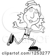 Clipart Of A Black And White Happy Woman Christmas Elf Ice Skating Royalty Free Vector Illustration by Cory Thoman