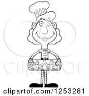 Clipart Of A Black And White Happy Grandma Christmas Elf Baking Cookies Royalty Free Vector Illustration by Cory Thoman