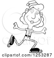 Clipart Of A Black And White Happy Grandma Christmas Elf Ice Skating Royalty Free Vector Illustration by Cory Thoman