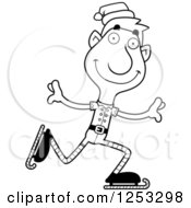 Clipart Of A Black And White Happy Man Christmas Elf Ice Skating Royalty Free Vector Illustration