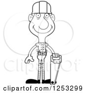 Clipart Of A Black And White Happy Grandpa Christmas Elf Builder Royalty Free Vector Illustration