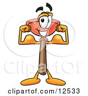 Clipart Picture Of A Sink Plunger Mascot Cartoon Character Flexing His Arm Muscles