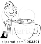 Poster, Art Print Of Black And White Happy Grandpa Christmas Elf With A Giant Hot Chocolate