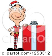 Poster, Art Print Of Happy Grandpa Christmas Elf With A Big Gift