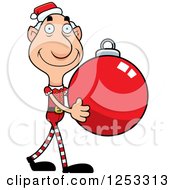 Happy Grandpa Christmas Elf Carrying A Bauble Ornament