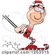 Clipart Of A Happy Grandpa Christmas Elf Skiing Royalty Free Vector Illustration
