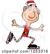 Clipart Of A Happy Grandpa Christmas Elf Ice Skating Royalty Free Vector Illustration
