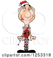 Clipart Of A Happy Grandpa Christmas Elf Tangled In Lights Royalty Free Vector Illustration