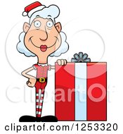 Poster, Art Print Of Happy Grandma Christmas Elf With A Big Gift