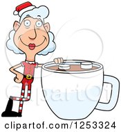 Happy Grandma Christmas Elf With A Giant Cup Of Hot Chocolate