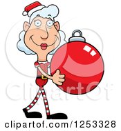 Poster, Art Print Of Happy Grandma Christmas Elf Carying A Bauble Ornament