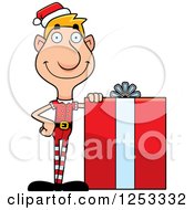 Happy Man Christmas Elf With A Big Gift