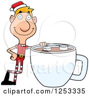 Poster, Art Print Of Happy Man Christmas Elf With A Giant Cup Of Hot Chocolate