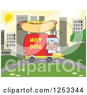 Black Man Driving A Hot Dog Food Vendor Truck In A City
