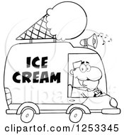 Black And White Man Driving An Ice Cream Food Vendor Truck