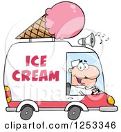 White Man Driving An Ice Cream Food Vendor Truck