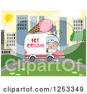 Black Man Driving An Ice Cream Food Vendor Truck In A City