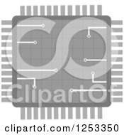 Clipart Of A Grayscale Microchip Royalty Free Vector Illustration