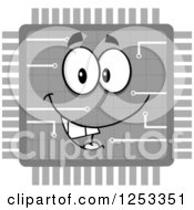Poster, Art Print Of Happy Grayscale Microchip Character