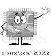Happy Grayscale Microchip Character Waving