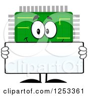Happy Microchip Character Holding A Blank Sign