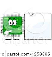 Happy Microchip Character Pointing To A Blank Sign