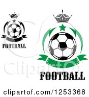 Poster, Art Print Of Soccer Balls With Crowns Stars And Green Banners