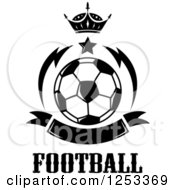 Poster, Art Print Of Black And White Soccer Ball With A Crown Star Banner And Football Text