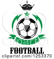 Poster, Art Print Of Soccer Ball With A Crown Star Green Banner And Football Text