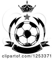 Poster, Art Print Of Black And White Soccer Ball With A Crown Star And Banner