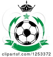 Poster, Art Print Of Soccer Ball With A Crown Star And Green Banner